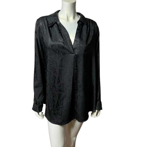 Ophelia Roe Black Snake Print Button Down Blouse Plus Size 2X Silky V-Neck Top - Picture 1 of 10